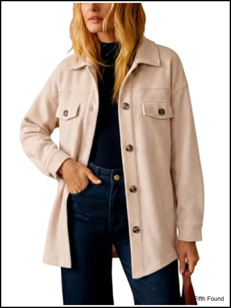 Corduroy Shacket Button Down Long Sleeve Oversized Casual Jacket
